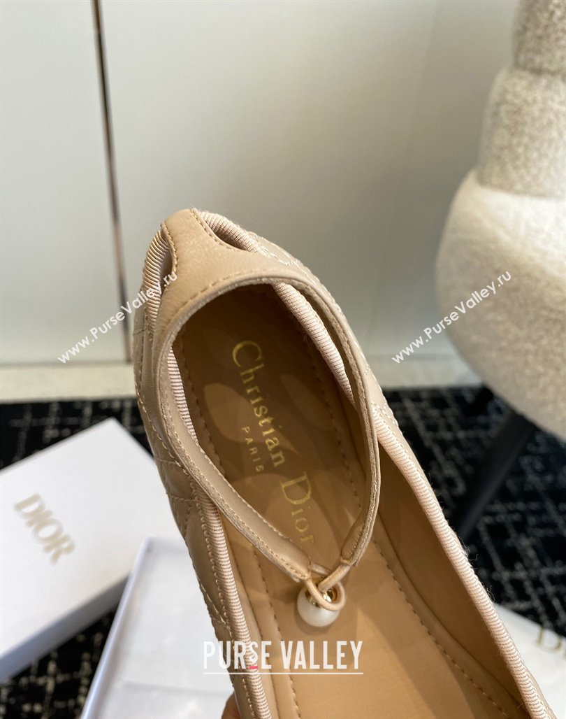 Dior Ballet Flat in Quilted Cannage Calfskin with Pearls Ankle Strap Nude 2023 (SS-231202035)