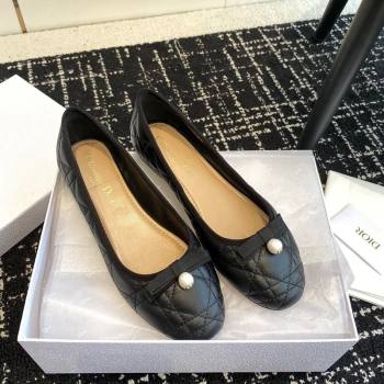 Dior Ballet Flat in Quilted Cannage Calfskin with Pearl Bow Black 2023 (SS-231202033)