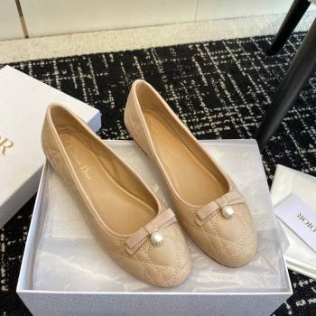 Dior Ballet Flat in Quilted Cannage Calfskin with Pearl Bow Nude 2023 (SS-231202036)