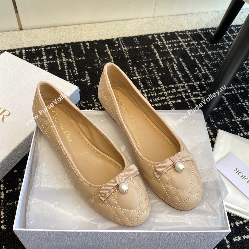 Dior Ballet Flat in Quilted Cannage Calfskin with Pearl Bow Nude 2023 (SS-231202036)