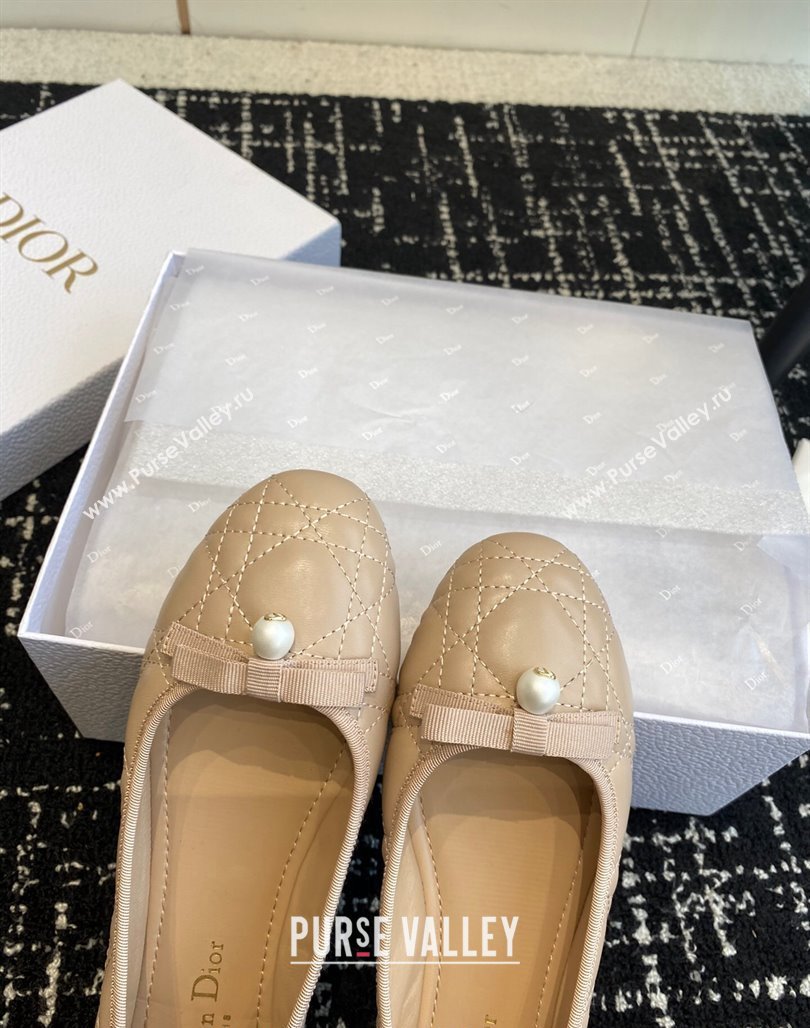 Dior Ballet Flat in Quilted Cannage Calfskin with Pearl Bow Nude 2023 (SS-231202036)