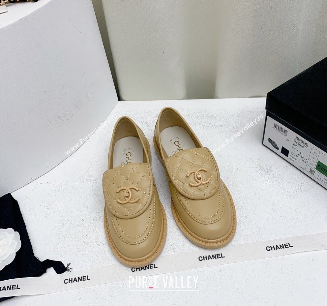 Chanel Lambskin Loafers with CC Foldover G45474 Beige 2023 (MD-231201078)