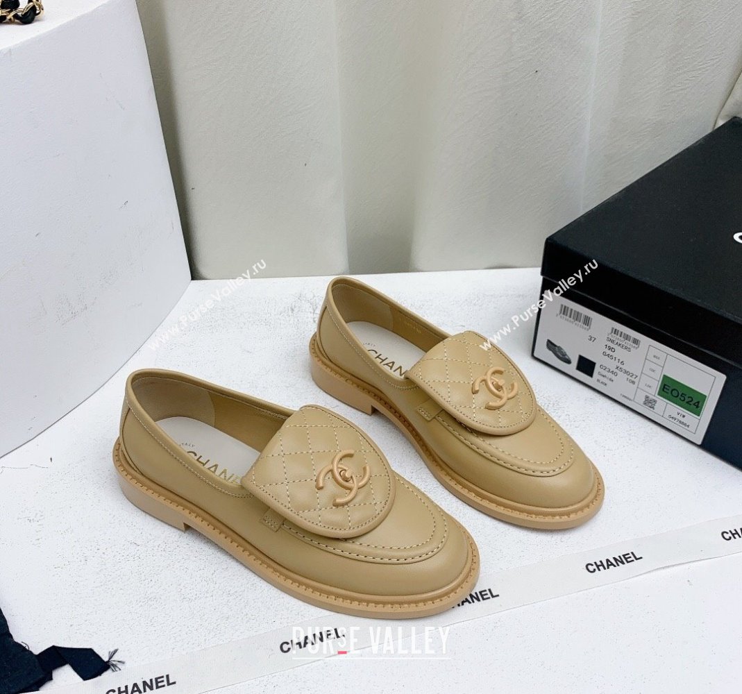 Chanel Lambskin Loafers with CC Foldover G45474 Beige 2023 (MD-231201078)