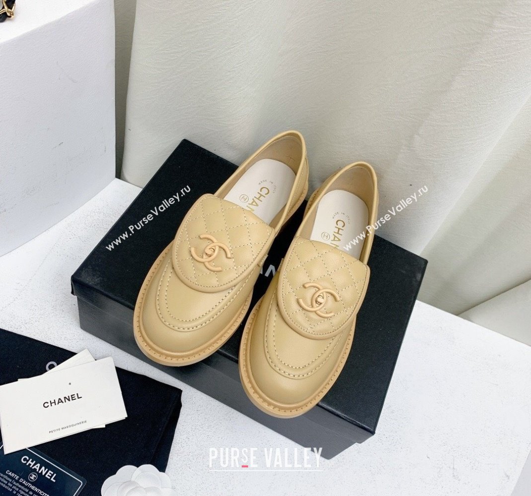 Chanel Lambskin Loafers with CC Foldover G45474 Beige 2023 (MD-231201078)