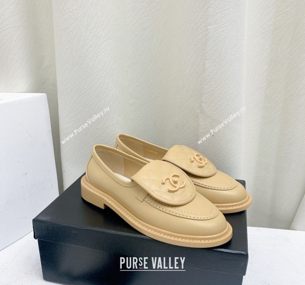 Chanel Lambskin Loafers with CC Foldover G45474 Beige 2023 (MD-231201078)