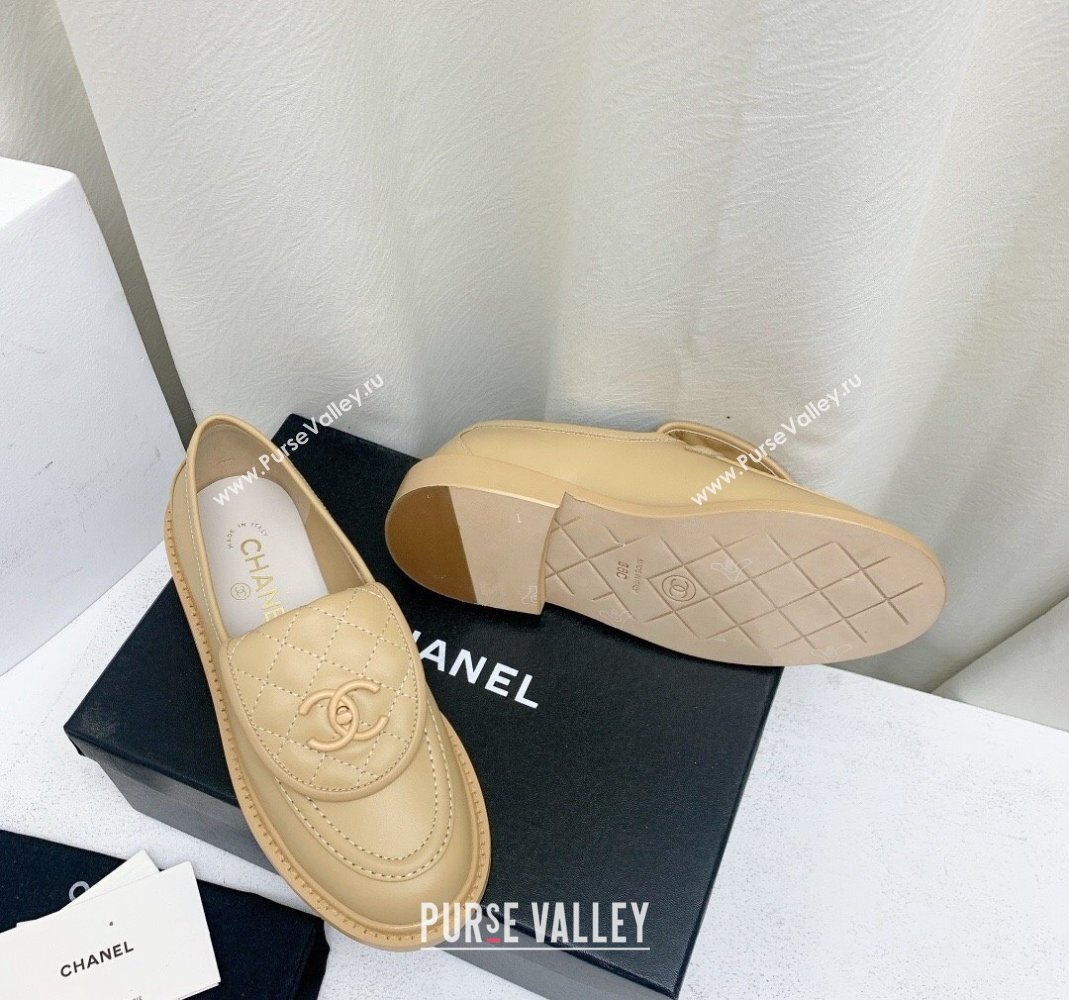 Chanel Lambskin Loafers with CC Foldover G45474 Beige 2023 (MD-231201078)