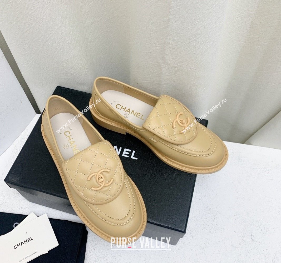 Chanel Lambskin Loafers with CC Foldover G45474 Beige 2023 (MD-231201078)