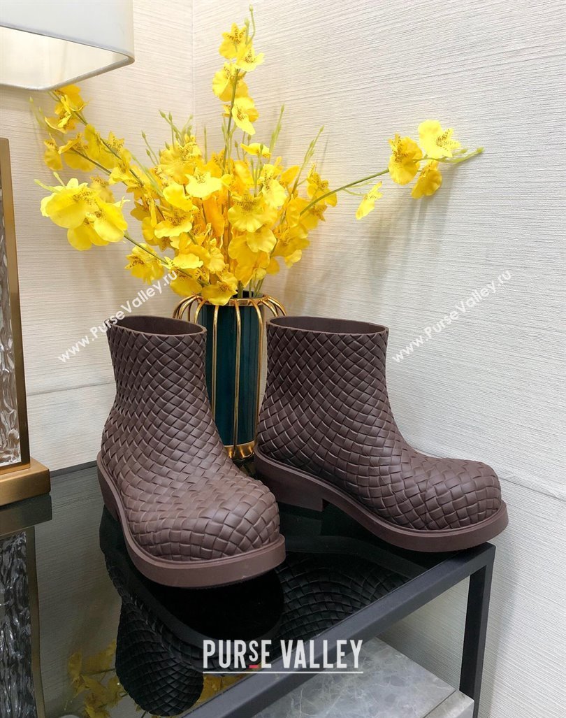 Bottega Veneta Fireman Ankle Boots Intreccio Leather Brown 2023 (KL-231205092)