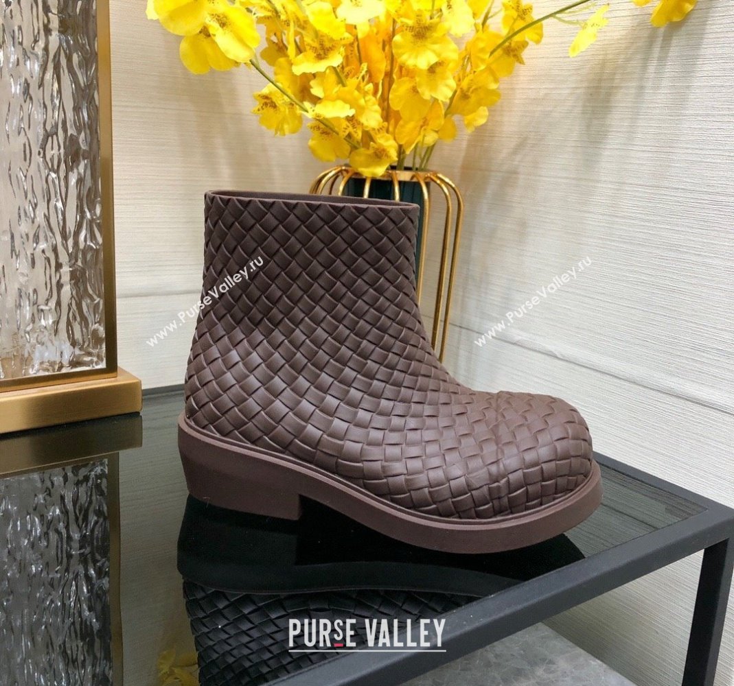 Bottega Veneta Fireman Ankle Boots Intreccio Leather Brown 2023 (KL-231205092)