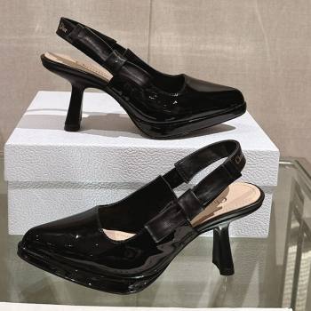 Dior Sweet-D Slingback Platform Pumps 8cm Black Patent Leather 2023 (MD-231202022)