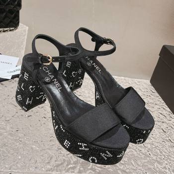 Chanel Grosgrain Crystals Platform Sandals 9cm G45365 Black 2023 (MD-231201001)