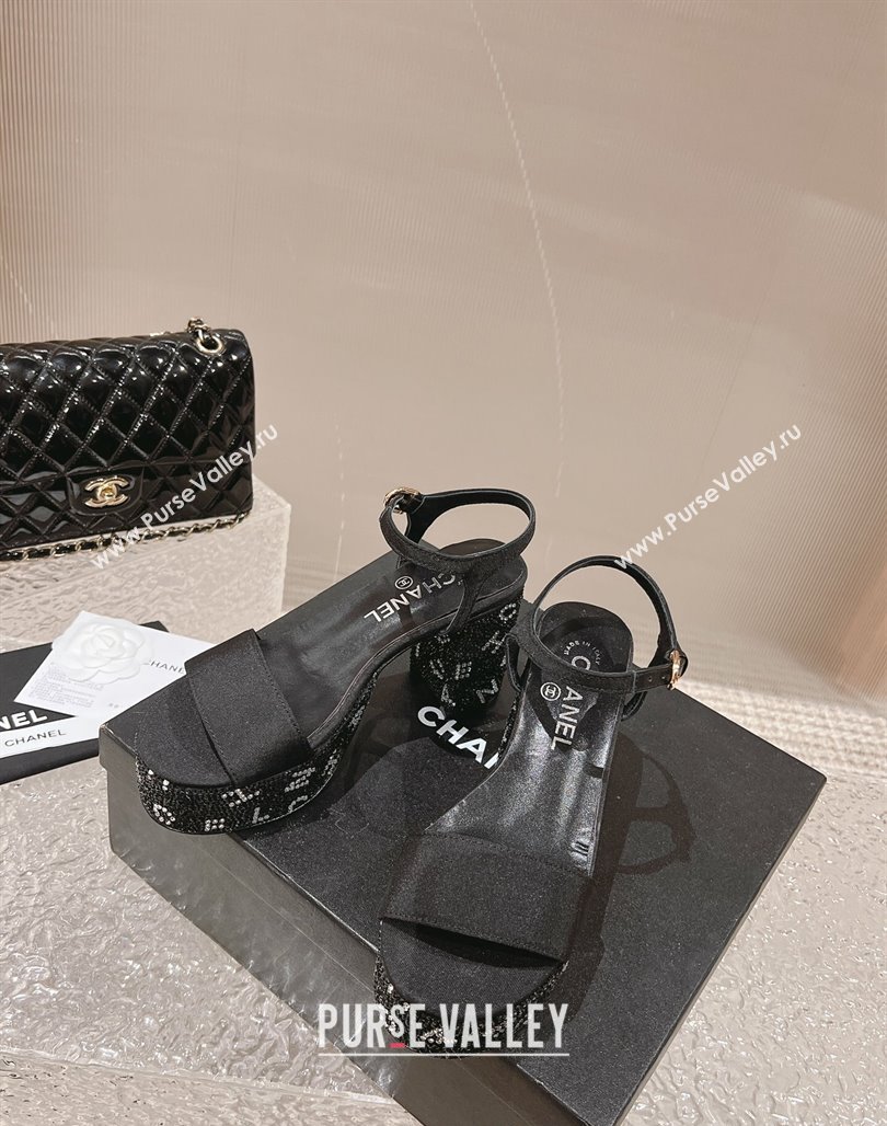 Chanel Grosgrain Crystals Platform Sandals 9cm G45365 Black 2023 (MD-231201001)