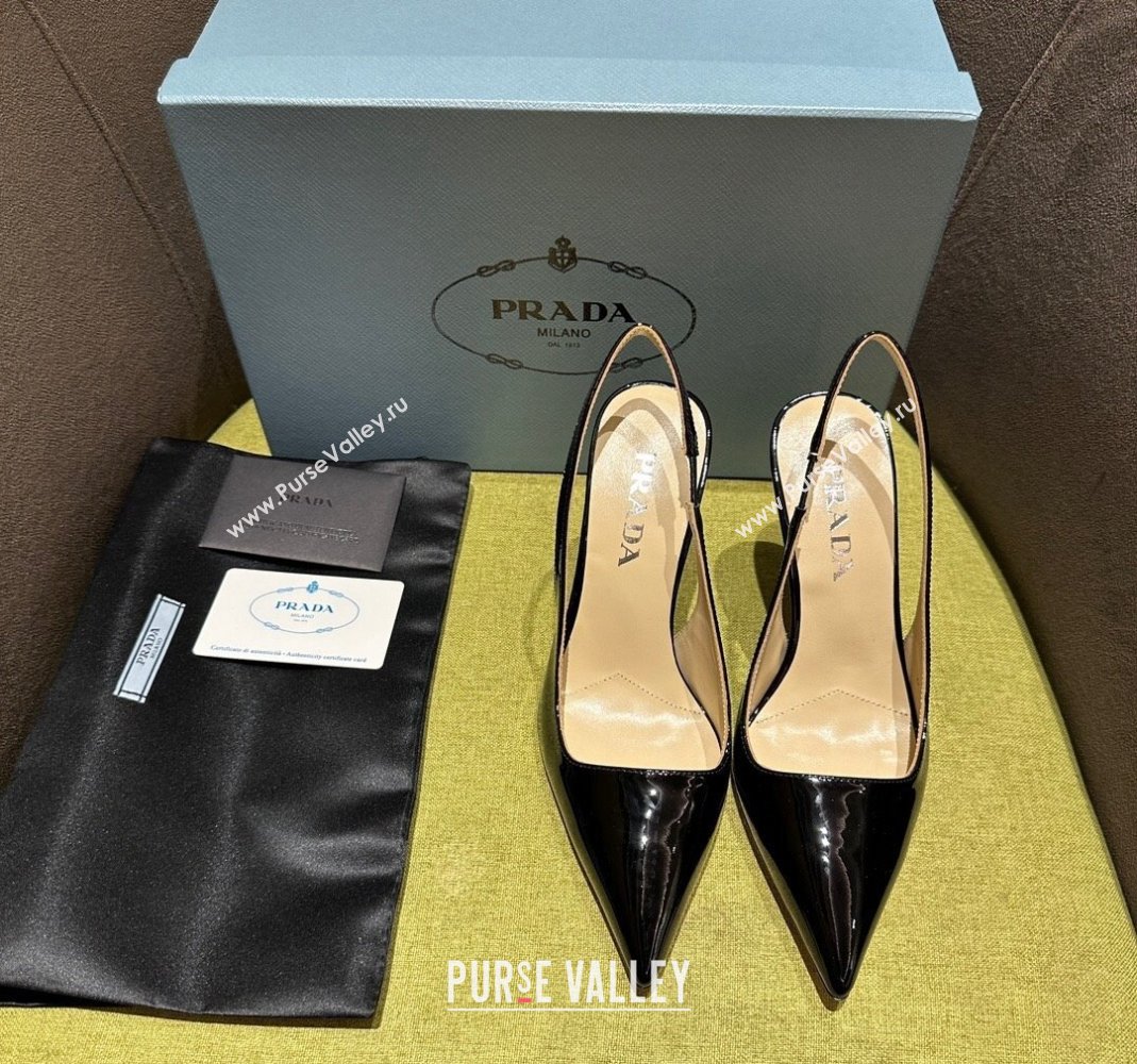 Prada Patent-leather slingback pumps 9cm with Back Logo Black 2023 PR120203 (MD-231202050)