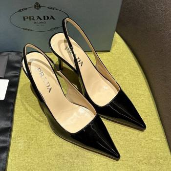 Prada Patent-leather slingback pumps 9cm with Back Logo Black 2023 PR120203 (MD-231202050)