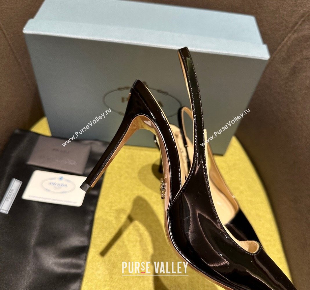 Prada Patent-leather slingback pumps 9cm with Back Logo Black 2023 PR120203 (MD-231202050)