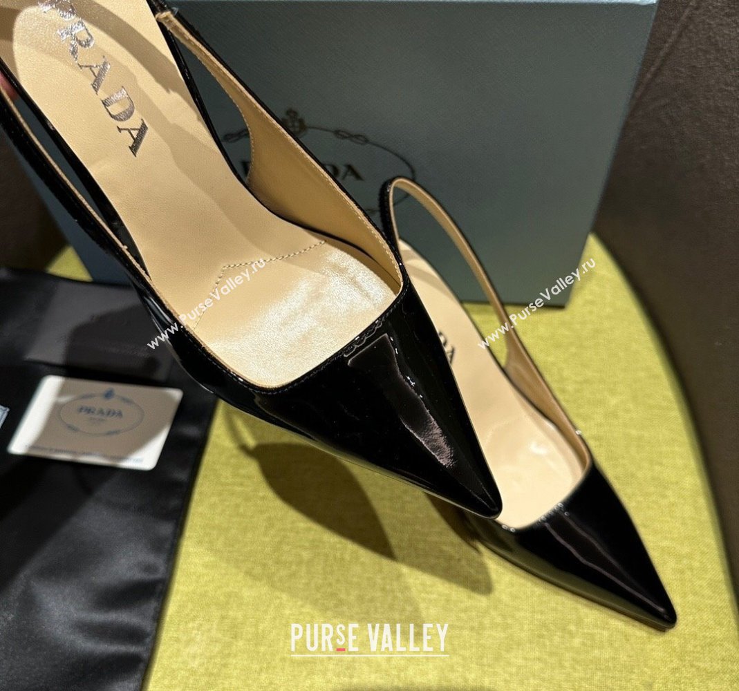 Prada Patent-leather slingback pumps 9cm with Back Logo Black 2023 PR120203 (MD-231202050)