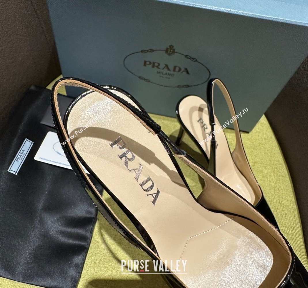 Prada Patent-leather slingback pumps 9cm with Back Logo Black 2023 PR120203 (MD-231202050)