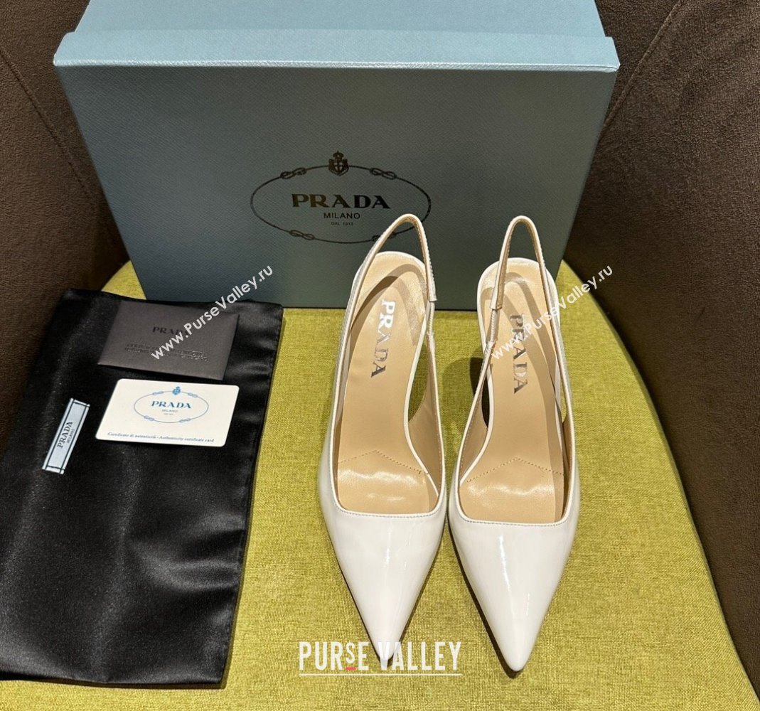 Prada Patent-leather slingback pumps 9cm with Back Logo Optic White 2023 PR120203 (MD-231202052)