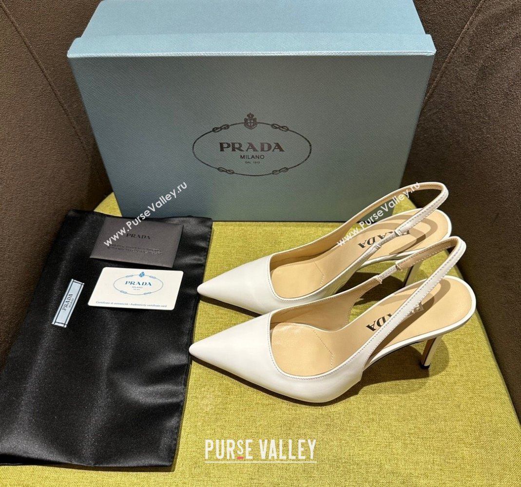 Prada Patent-leather slingback pumps 9cm with Back Logo Optic White 2023 PR120203 (MD-231202052)