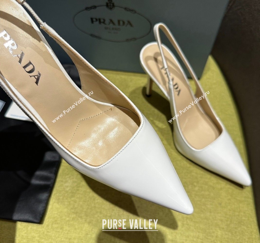 Prada Patent-leather slingback pumps 9cm with Back Logo Optic White 2023 PR120203 (MD-231202052)