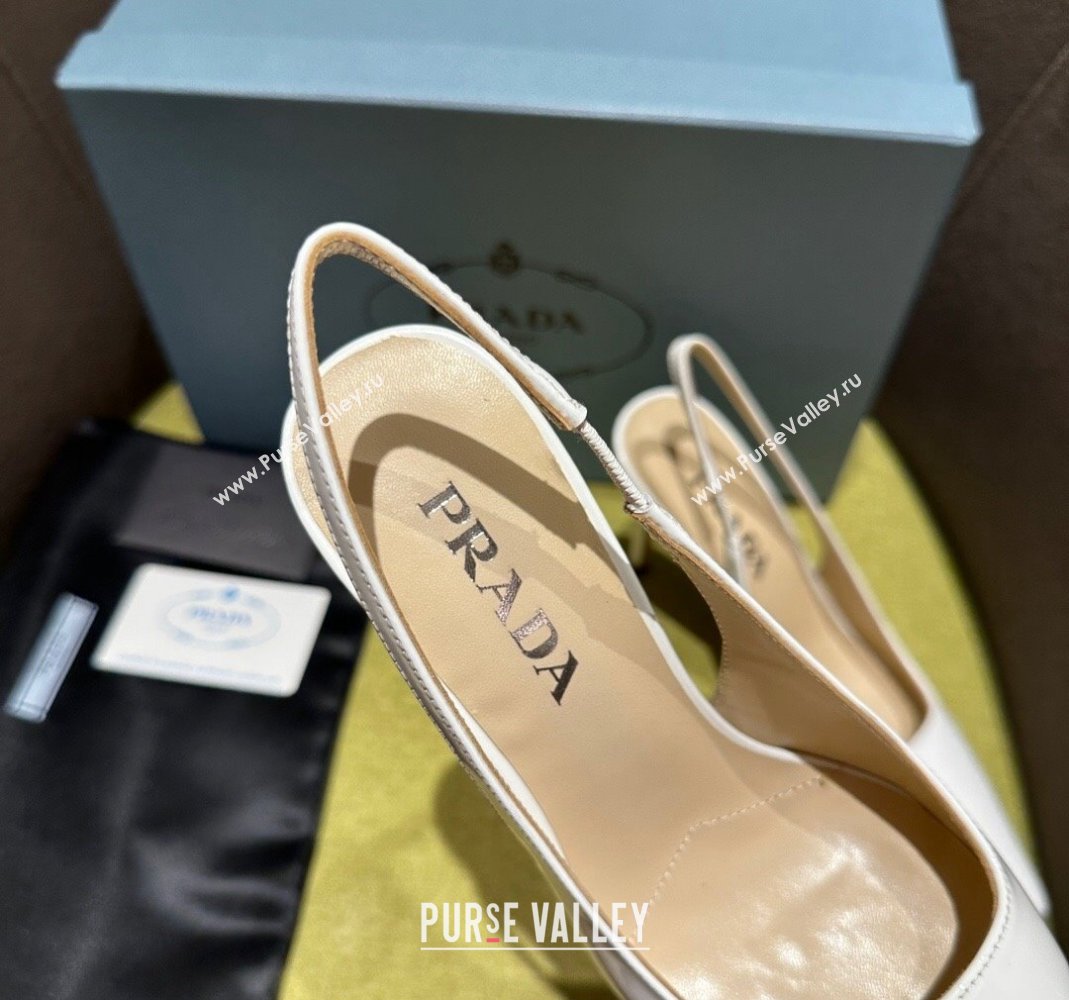 Prada Patent-leather slingback pumps 9cm with Back Logo Optic White 2023 PR120203 (MD-231202052)