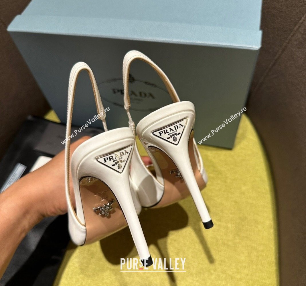 Prada Patent-leather slingback pumps 9cm with Back Logo Optic White 2023 PR120203 (MD-231202052)