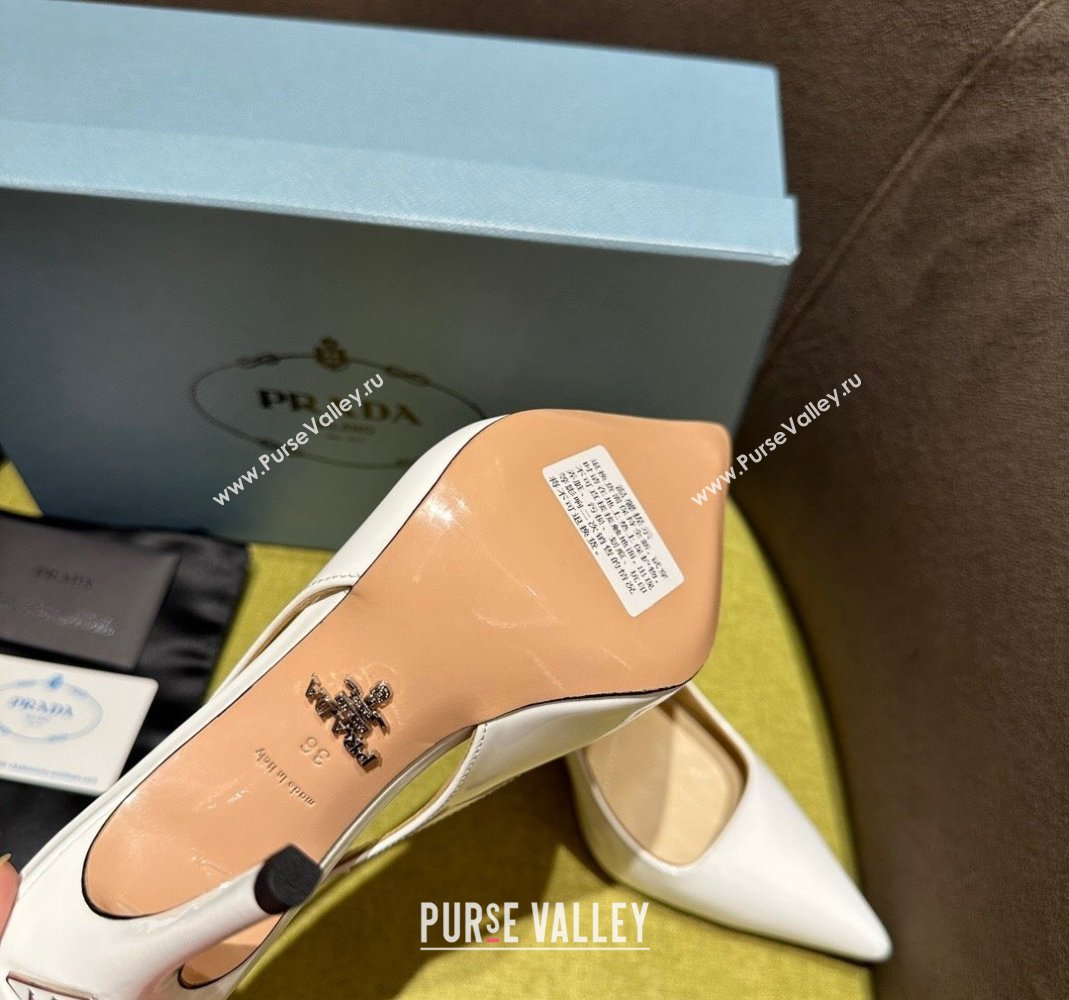 Prada Patent-leather slingback pumps 9cm with Back Logo Optic White 2023 PR120203 (MD-231202052)