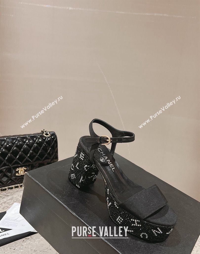 Chanel Grosgrain Crystals Platform Sandals 9cm G45365 Black 2023 (MD-231201001)