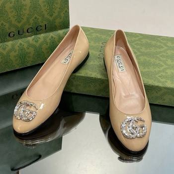 Gucci Ballet Flat with Crystals Double G in Patent Leather Apricot 2023 1204 (MD-231204096)