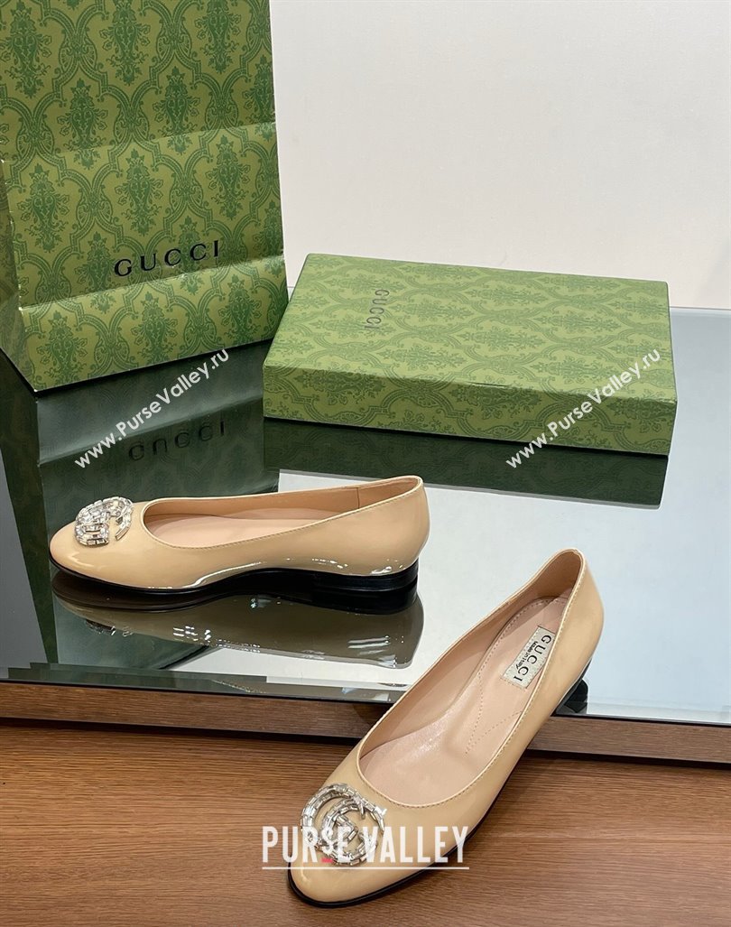 Gucci Ballet Flat with Crystals Double G in Patent Leather Apricot 2023 1204 (MD-231204096)