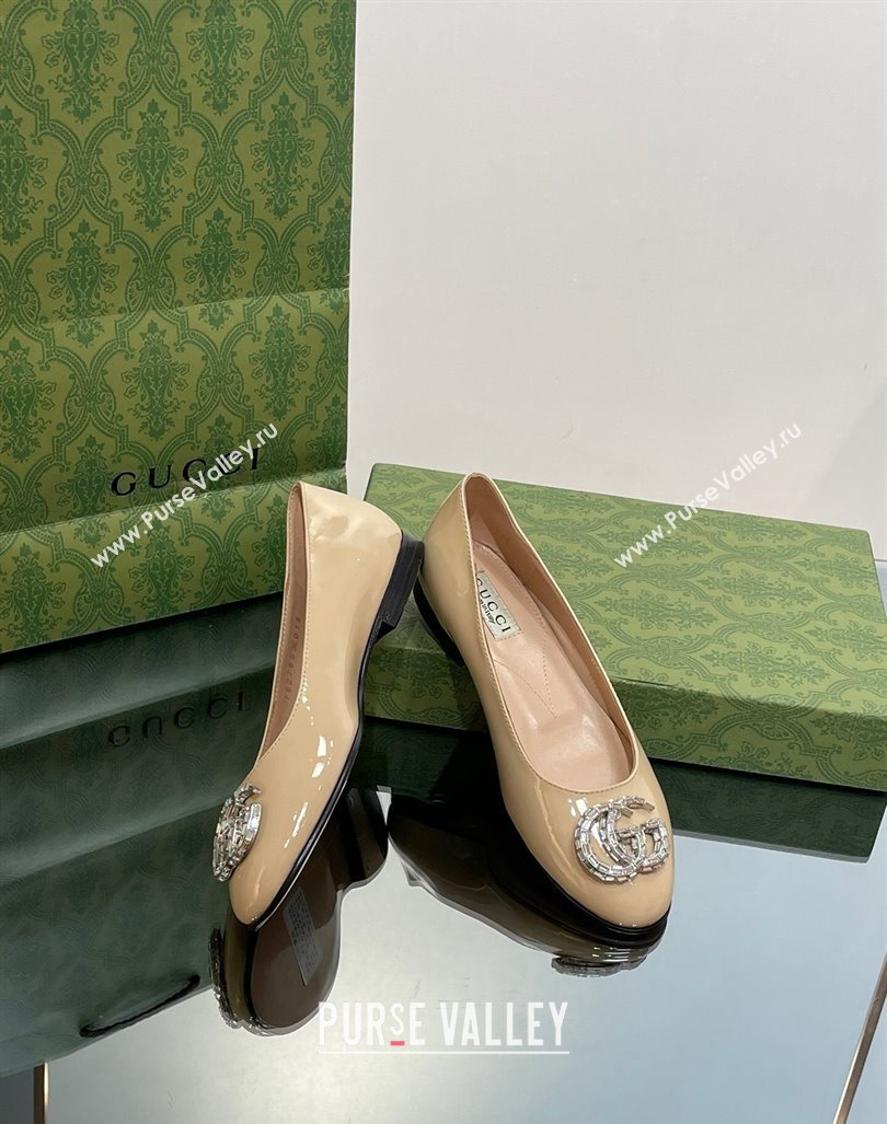 Gucci Ballet Flat with Crystals Double G in Patent Leather Apricot 2023 1204 (MD-231204096)