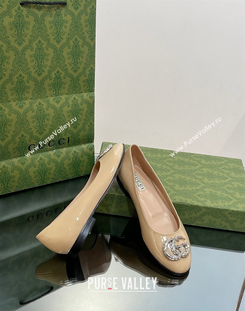 Gucci Ballet Flat with Crystals Double G in Patent Leather Apricot 2023 1204 (MD-231204096)