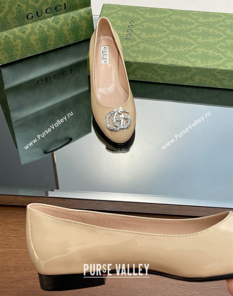 Gucci Ballet Flat with Crystals Double G in Patent Leather Apricot 2023 1204 (MD-231204096)