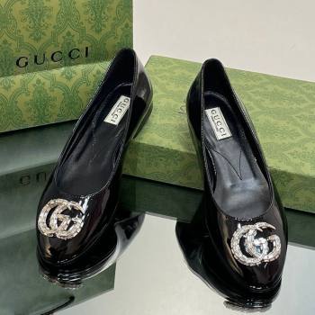 Gucci Ballet Flat with Crystals Double G in Patent Leather Black 2023 1204 (MD-231204098)