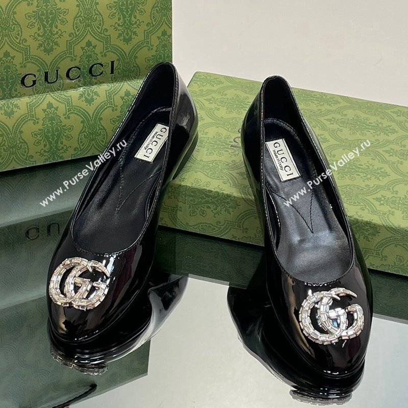 Gucci Ballet Flat with Crystals Double G in Patent Leather Black 2023 1204 (MD-231204098)