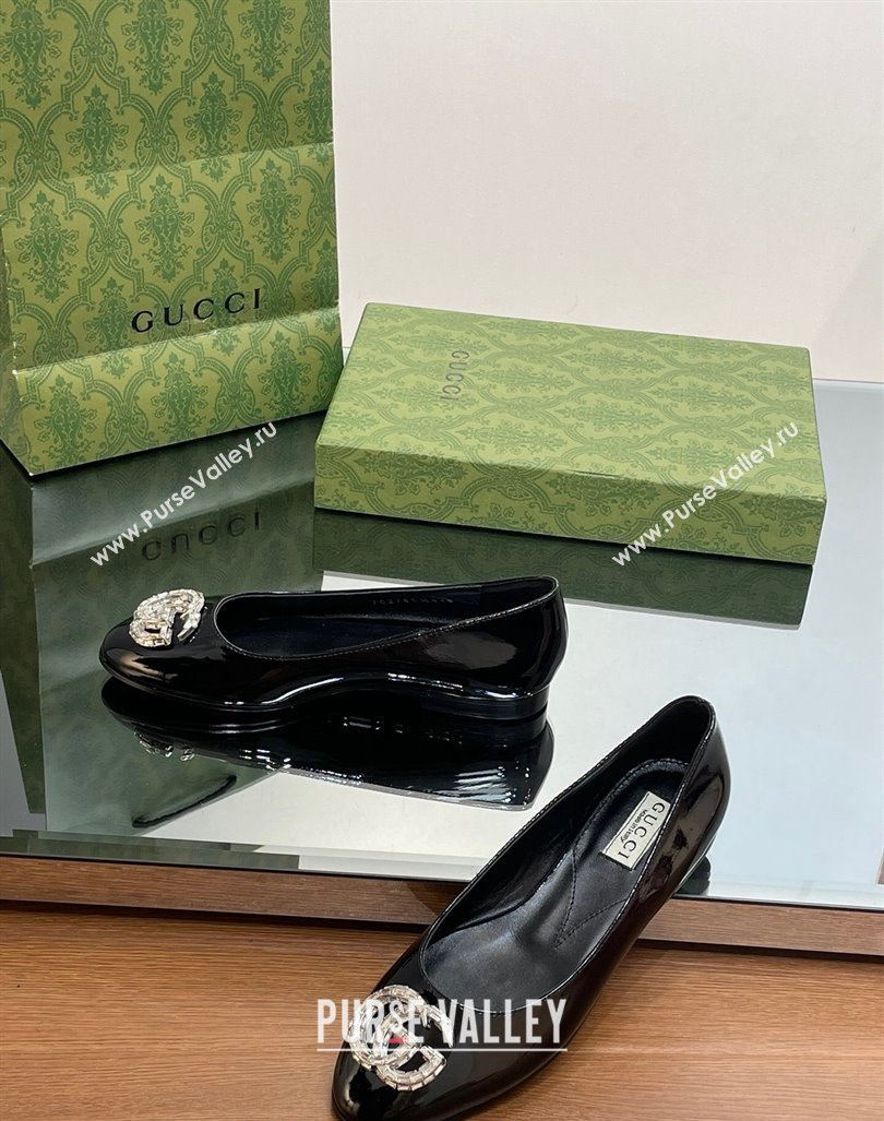 Gucci Ballet Flat with Crystals Double G in Patent Leather Black 2023 1204 (MD-231204098)