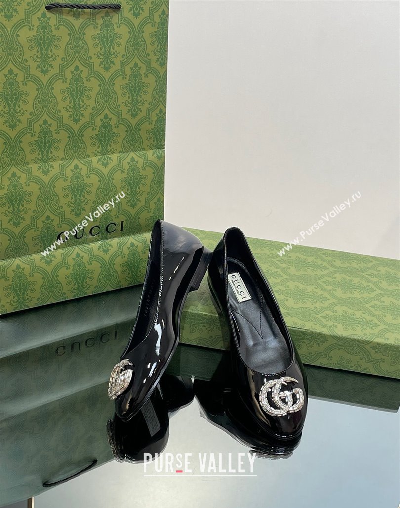 Gucci Ballet Flat with Crystals Double G in Patent Leather Black 2023 1204 (MD-231204098)