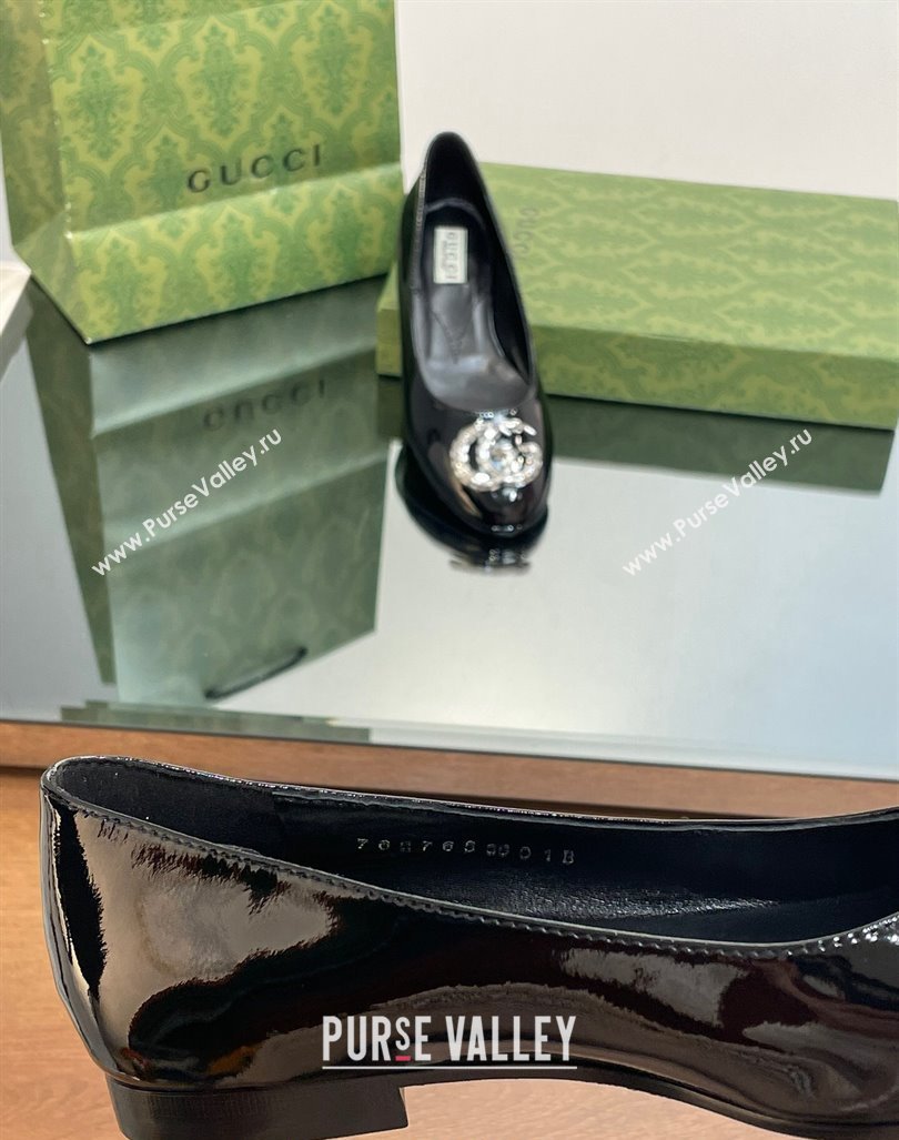 Gucci Ballet Flat with Crystals Double G in Patent Leather Black 2023 1204 (MD-231204098)