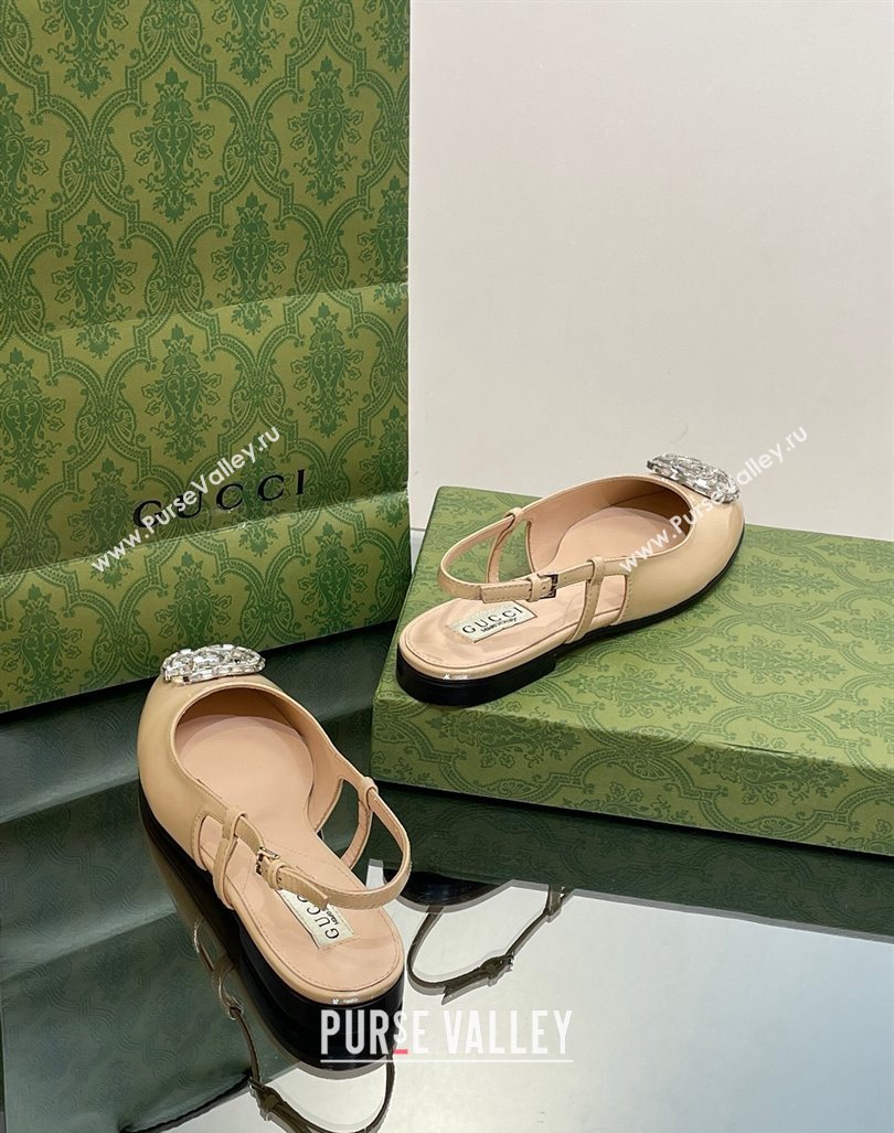 Gucci Slingback Ballet Flat with Crystals Double G in Patent Leather Apricot 2023 (MD-231204099)