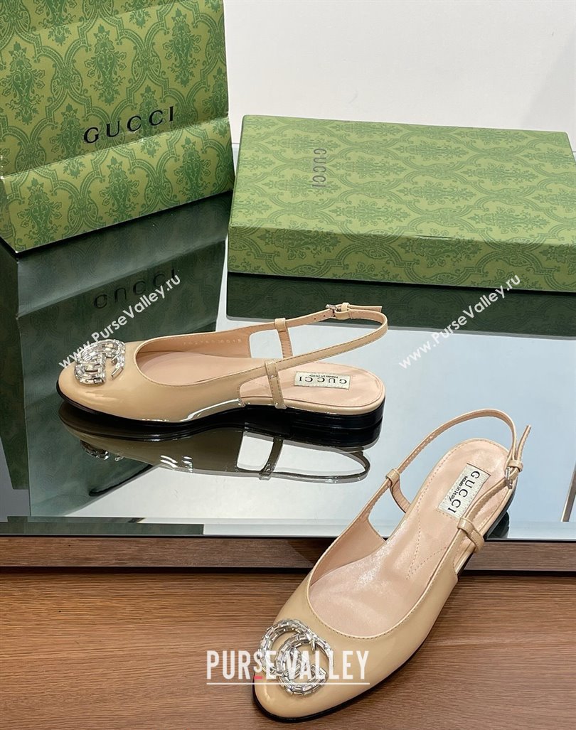 Gucci Slingback Ballet Flat with Crystals Double G in Patent Leather Apricot 2023 (MD-231204099)