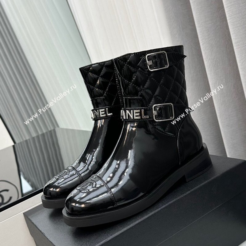 Chanel Patent Leather Ankle Boots with Buckle Black 2023 CH120102 (MD-231201015)