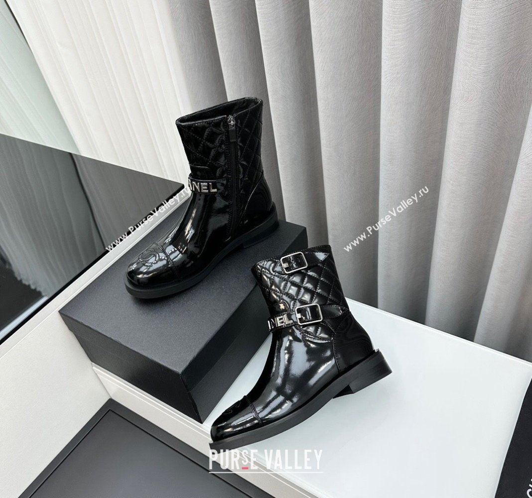 Chanel Patent Leather Ankle Boots with Buckle Black 2023 CH120102 (MD-231201015)