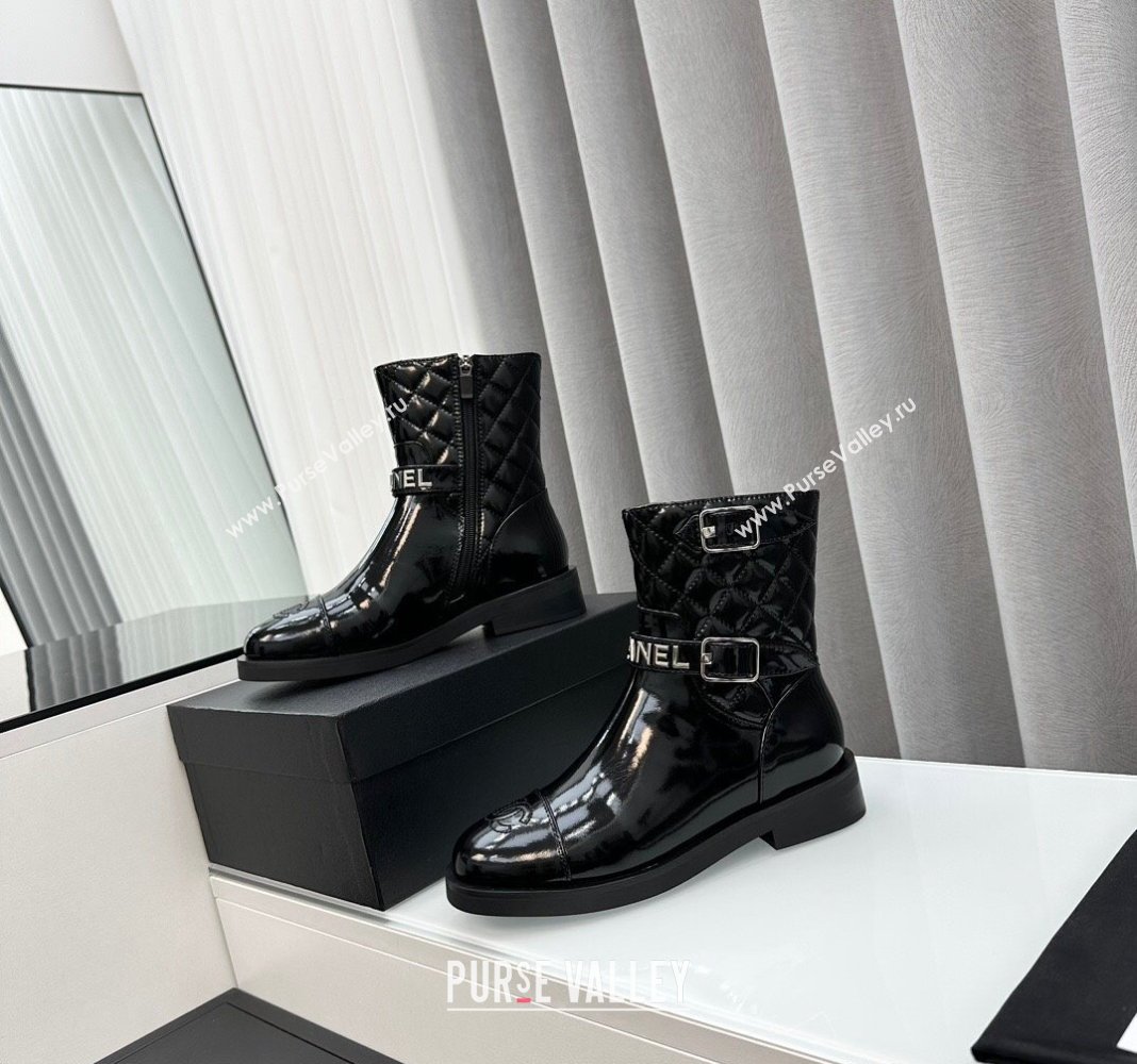 Chanel Patent Leather Ankle Boots with Buckle Black 2023 CH120102 (MD-231201015)