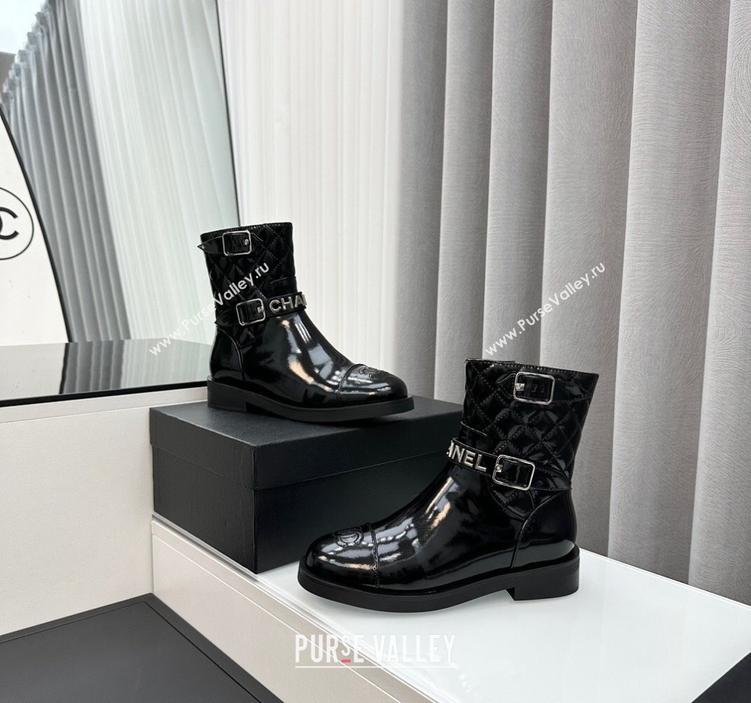 Chanel Patent Leather Ankle Boots with Buckle Black 2023 CH120102 (MD-231201015)