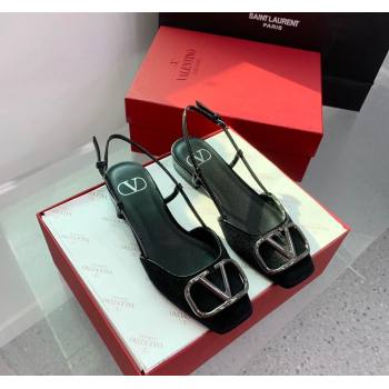 Valentino Metal-Tone VLogo Leather Slingback Sandals Black/Silver 2023 VLTN121403 (KER-231214132)