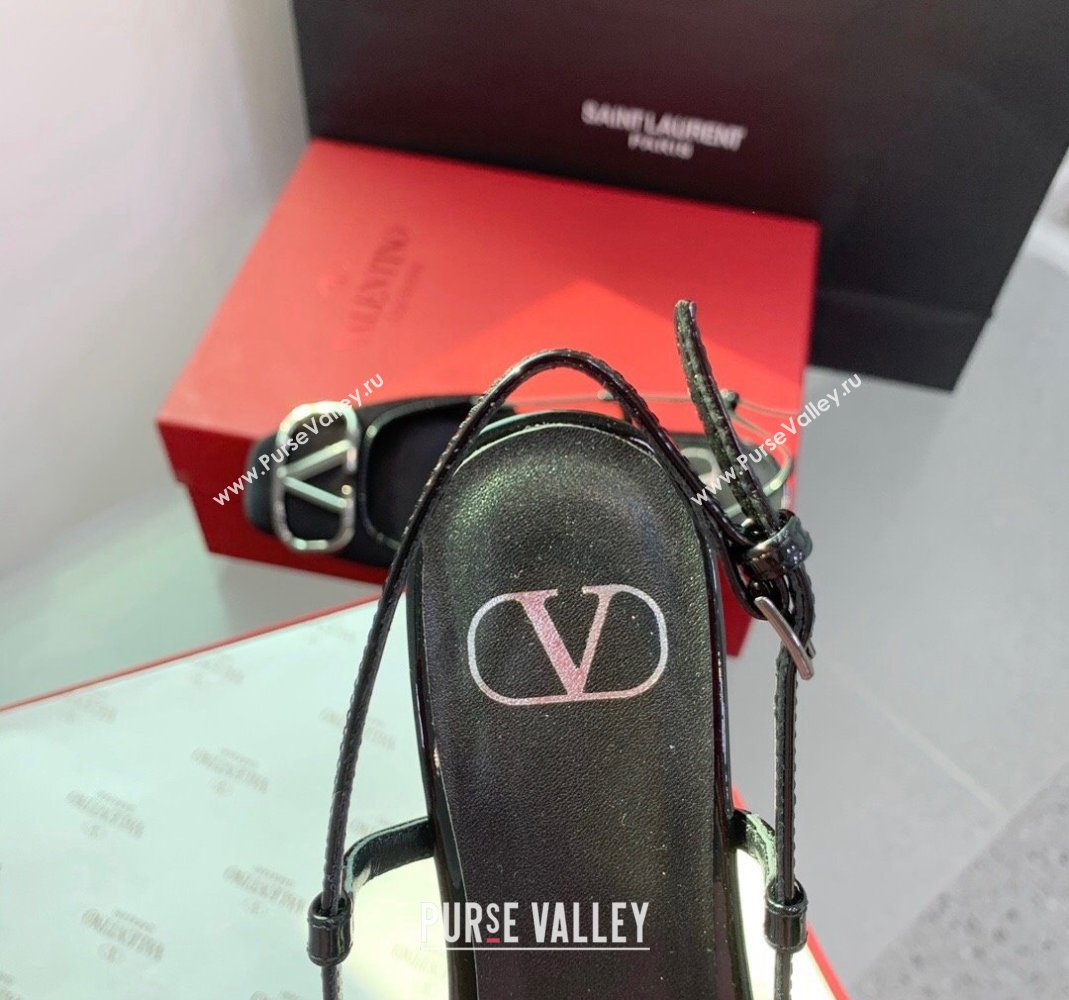 Valentino Metal-Tone VLogo Leather Slingback Sandals Black/Silver 2023 VLTN121403 (KER-231214132)