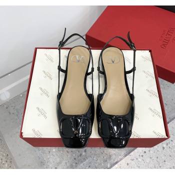 Valentino VLogo Patent Leather Slingback Sandals Black 2023 VLTN121403 (KER-231214136)