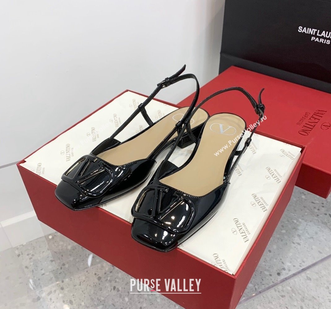 Valentino VLogo Patent Leather Slingback Sandals Black 2023 VLTN121403 (KER-231214136)