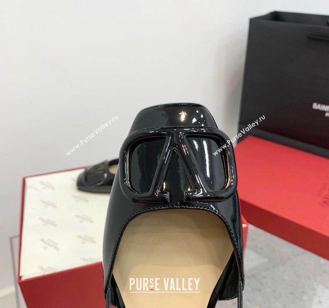 Valentino VLogo Patent Leather Slingback Sandals Black 2023 VLTN121403 (KER-231214136)