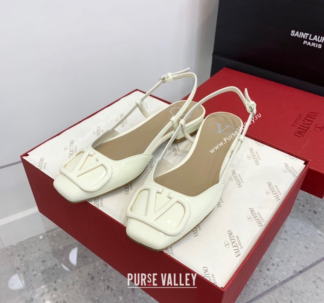 Valentino VLogo Patent Leather Slingback Sandals White 2023 VLTN121403 (KER-231214137)